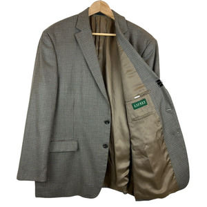 Lauren Ralph Lauren Sz 48R Brown Houndstooth Silk Wool Blazer Sport Coat Jacket‎